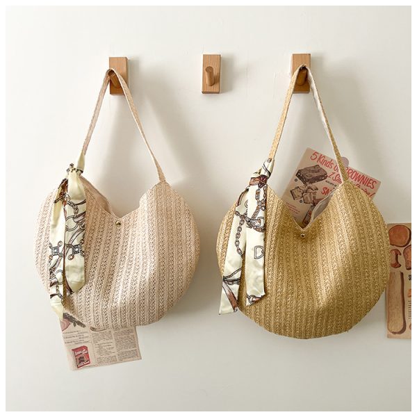 Bolso nuevo de paja para mujeres, bolso de verano, tejido, con personalidad, bolso bajo el brazo, semicircular