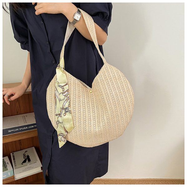 Bolso nuevo de paja para mujeres, bolso de verano, tejido, con personalidad, bolso bajo el brazo, semicircular - Imagen 6