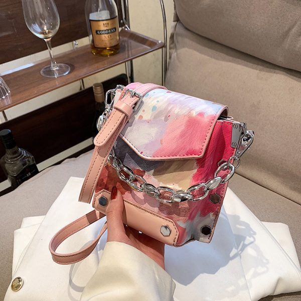 Bolso de hombro de tendencia retro, nuevo bolso de moda con grafiti, bolso de cadena simple, bolso de mensajero de PU para mujer - Imagen 4