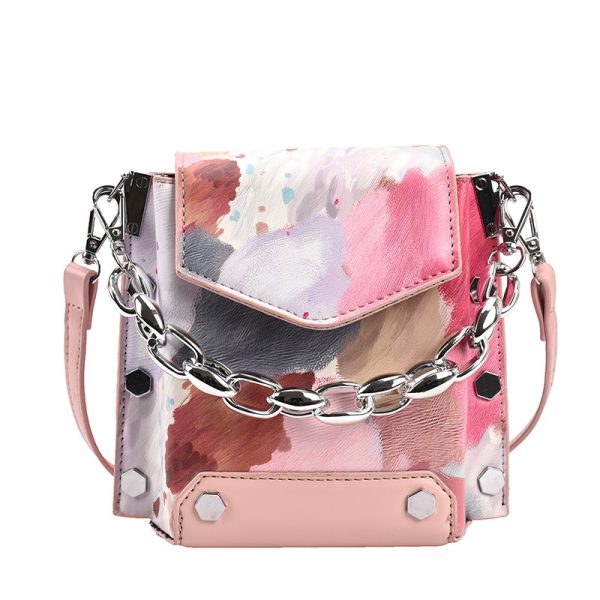 Bolso de hombro de tendencia retro, nuevo bolso de moda con grafiti, bolso de cadena simple, bolso de mensajero de PU para mujer - Imagen 2