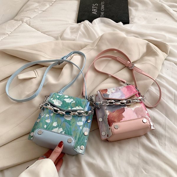 Bolso de hombro de tendencia retro, nuevo bolso de moda con grafiti, bolso de cadena simple, bolso de mensajero de PU para mujer