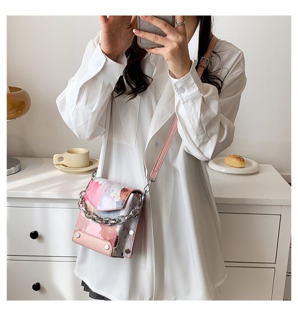 Bolso de hombro de tendencia retro, nuevo bolso de moda con grafiti, bolso de cadena simple, bolso de mensajero de PU para mujer - Imagen 6