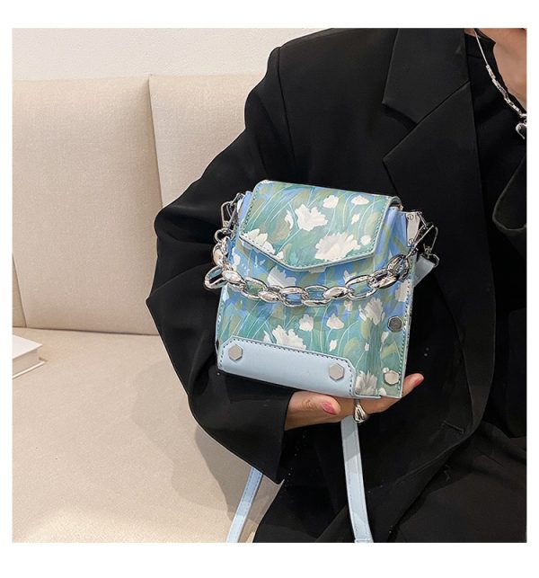 Bolso de hombro de tendencia retro, nuevo bolso de moda con grafiti, bolso de cadena simple, bolso de mensajero de PU para mujer - Imagen 5